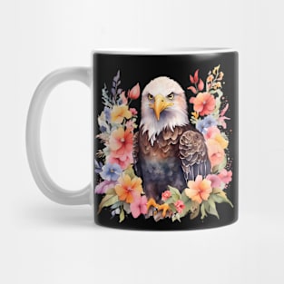 A bald eagle decorated with beautiful watercolor flowers Mug